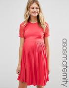 Asos Maternity Pleat And Texture Mini Dress - Orange