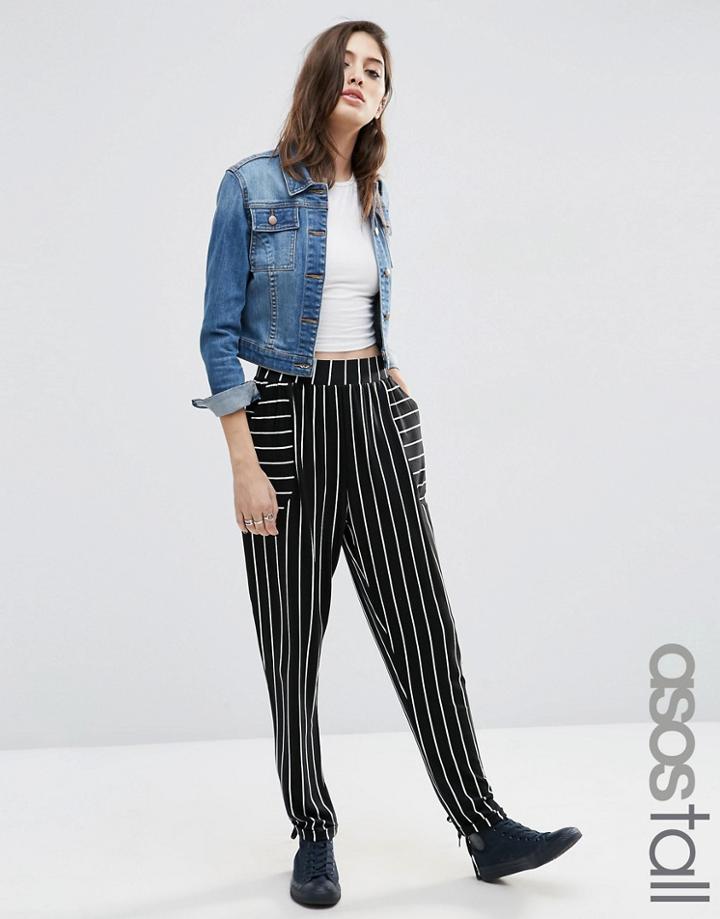 Asos Tall Jersey Peg Trousers In Mono Stripe - Mono Stripe