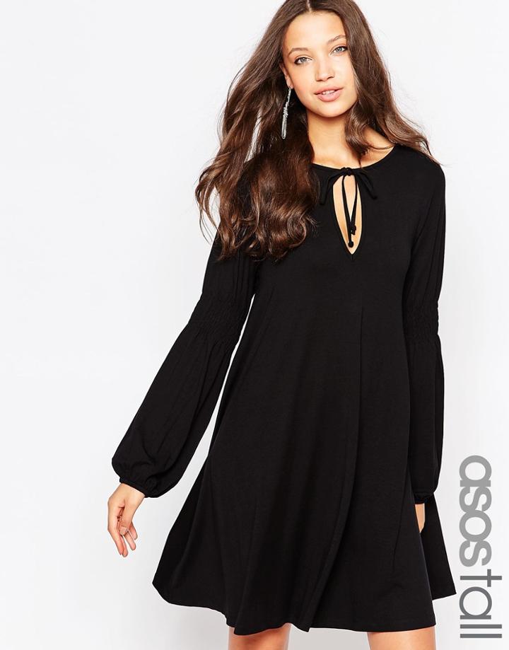 Asos Tall Swing Dress With Shirred Sleeves - Light Terracotta
