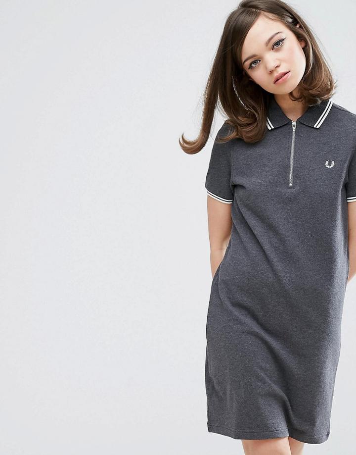 Fred Perry Authentic Twin Tipped Zip Neck Dress - Gray