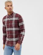 Asos Design Regular Fit Brushed Check Shirt In Burgundy-red