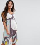 Asos Maternity Hook & Eye V-neck Abstract Print Dress - Multi