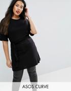 Asos Curve Oversized Tunic T-shirt With Tie Waist - Black