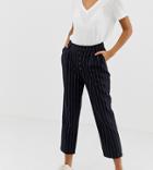 New Look Tapered Pants With Button Front In Pinstripe-navy