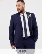Farah Plus Skinny Wedding Suit Jacket In Linen - Navy