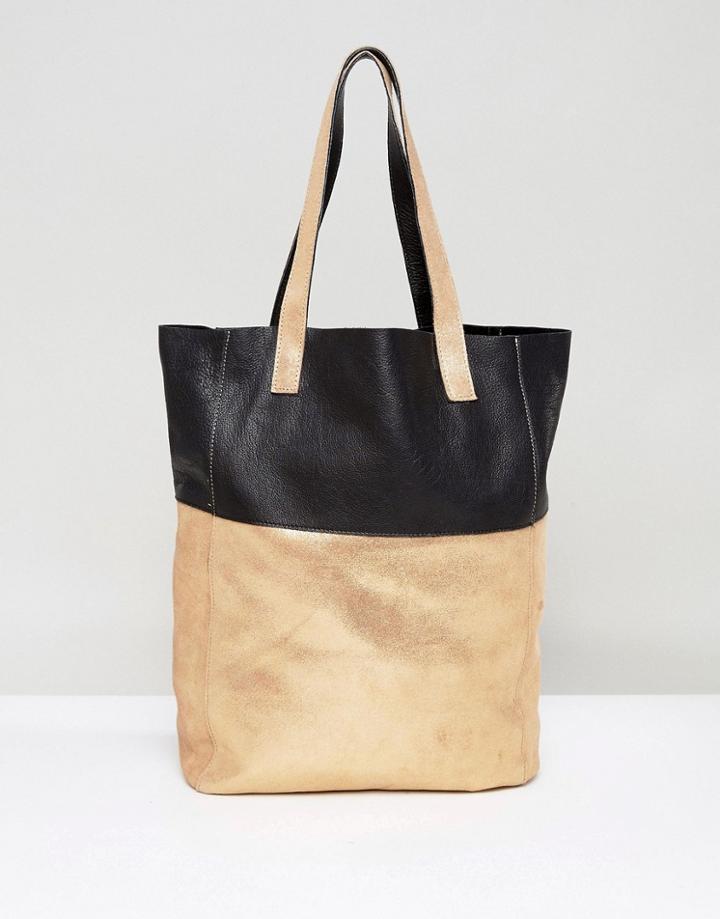 Urbancode Cracked Gold Leather Shopper Bag - Gold