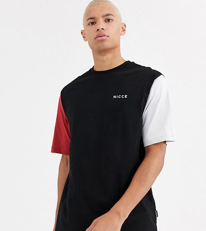 Nicce T-shirt In Black With Contrast Sleeeves - Black