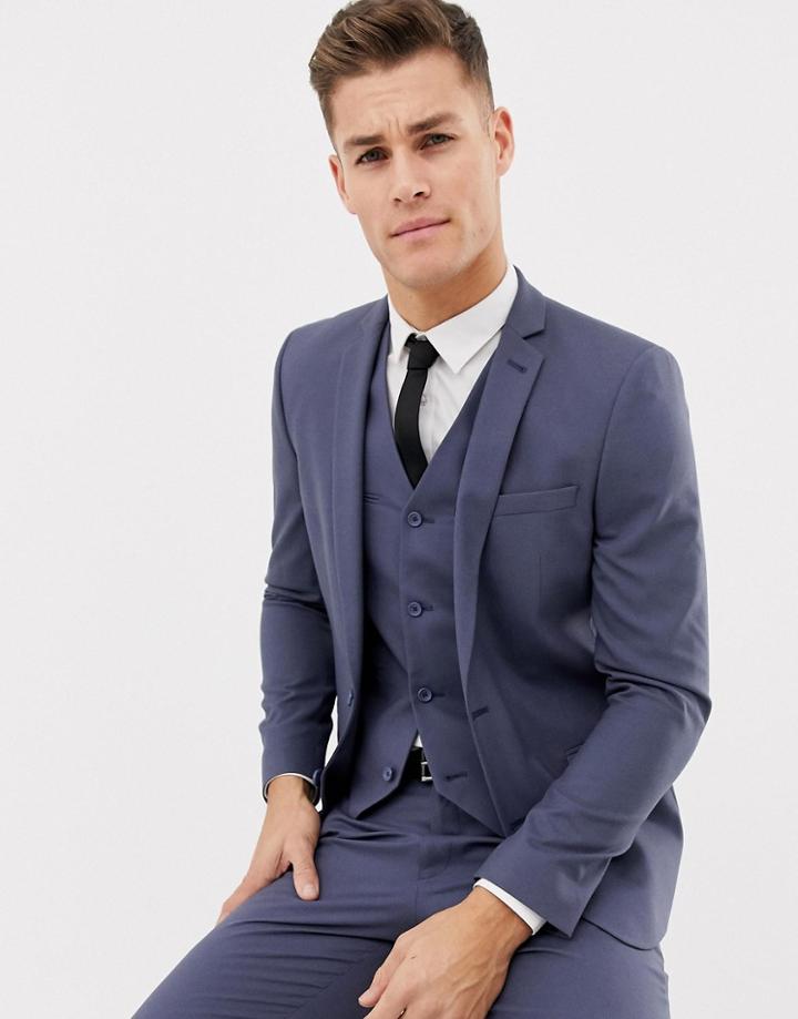 Asos Design Slim Suit Jacket In Slate Blue - Blue