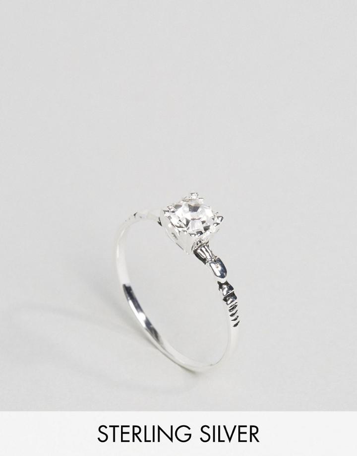 Asos Sterling Silver Crystal Etched Ring - Silver