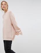 Asos Boyfriend Sweater In Chunky Rib - Pink
