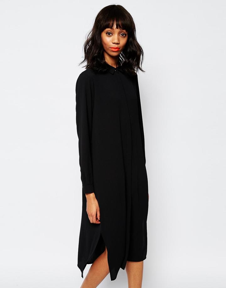 Monki Shirt Dress With Side Splits - Black