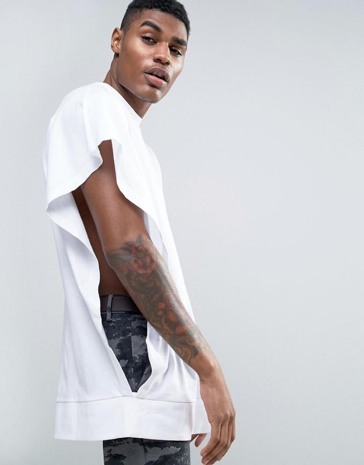 Asos Super Oversized Sleeveless T-shirt With Open Sides And Fixed Hem - White
