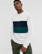 Asos Design Organic Long Sleeve T-shirt With Color Block In White