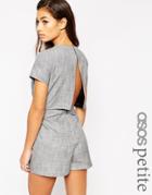Asos Petite Romper With Open Back Sleeves - Gray