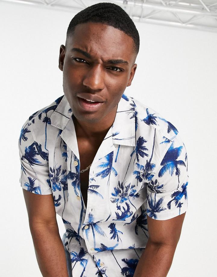 Selected Homme Palm Print Shirt In White