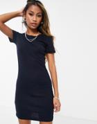 Vila Ribbed Jersey Dress In Navy
