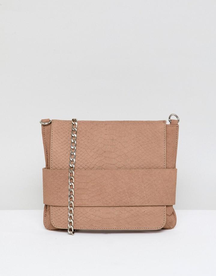 Urbancode Leather Cross Body Bag In Snake Effect - Tan