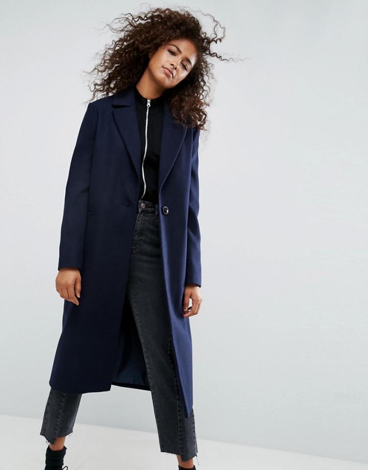 Asos Longline Boyfriend Coat - Navy