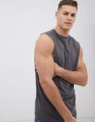 Asos Design Relaxed Sleeveless T-shirt With Crew Neck And Dropped Armhole In Charcoal Marl-gray
