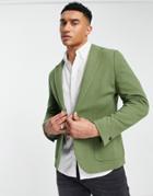 Harry Brown Soft Cotton Patch Pocket Boxy Fit Blazer - Part Of A Set-green