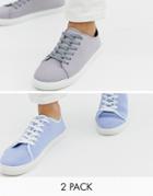 Truffle Collection Two Pack Lace Up Plimsolls In Gray And Blue-multi