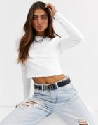Noisy May Ribbed Crop Top With Lettuce Hem In White