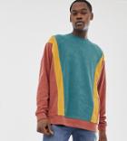 Asos Design Tall Oversized Sweatshirt In Towelling With Color Blocking In Brown - Brown