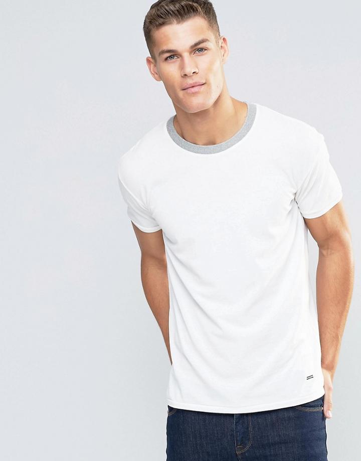 Boss Orange Tanzy Pique T-shirt Relaxed Fit Contrast Collar - White