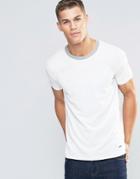Boss Orange Tanzy Pique T-shirt Relaxed Fit Contrast Collar - White