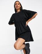 Asos Design Super Oversized Frill Sleeve Smock Dress In Black