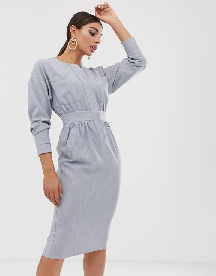 Asos Design Utility Batwing Midi Dress-blue