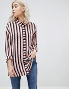 Asos Longline Shirt In Cut About Stripe - Multi