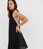 Asos Design Tall Backless Halter Pleated Mini Dress - Black
