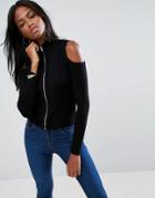 Asos Cardigan With Zip Front And Cold Shoulder - Black