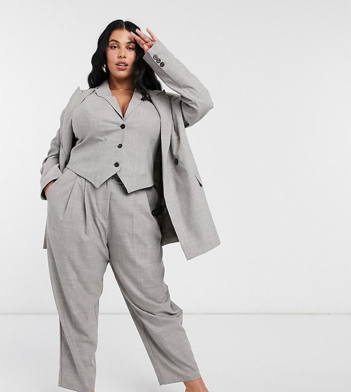 Asos Design Curve Suit Blazer In Taupe Texture-grey