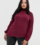 Prettylittlething Plus Shirred Neck Blouse In Berry - Red