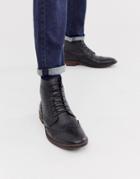 Asos Design Brogue Boots In Black Leather With Natural Sole