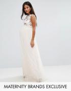 Little Mistress Maternity Floral Embroidered Maxi Dress With Tulle Skirt - Pink