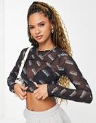 Asos Weekend Collective Fitted Top Monogram Mesh-black