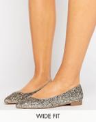 Asos Lacey Wide Fit Pointed Ballet Flats - Gold