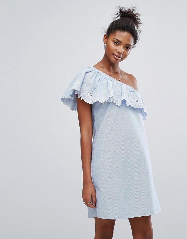 New Look Crochet One Shoulder Dress - Blue