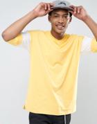 Asos Oversized T-shirt With V Neck And Cut & Sew - Yellow