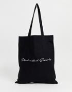 Asos Design Organic Cotton Tote Bag In Black With Text Print