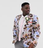 Asos Design Plus Wedding Skinny Blazer With Allover Floral Print In Lilac-purple