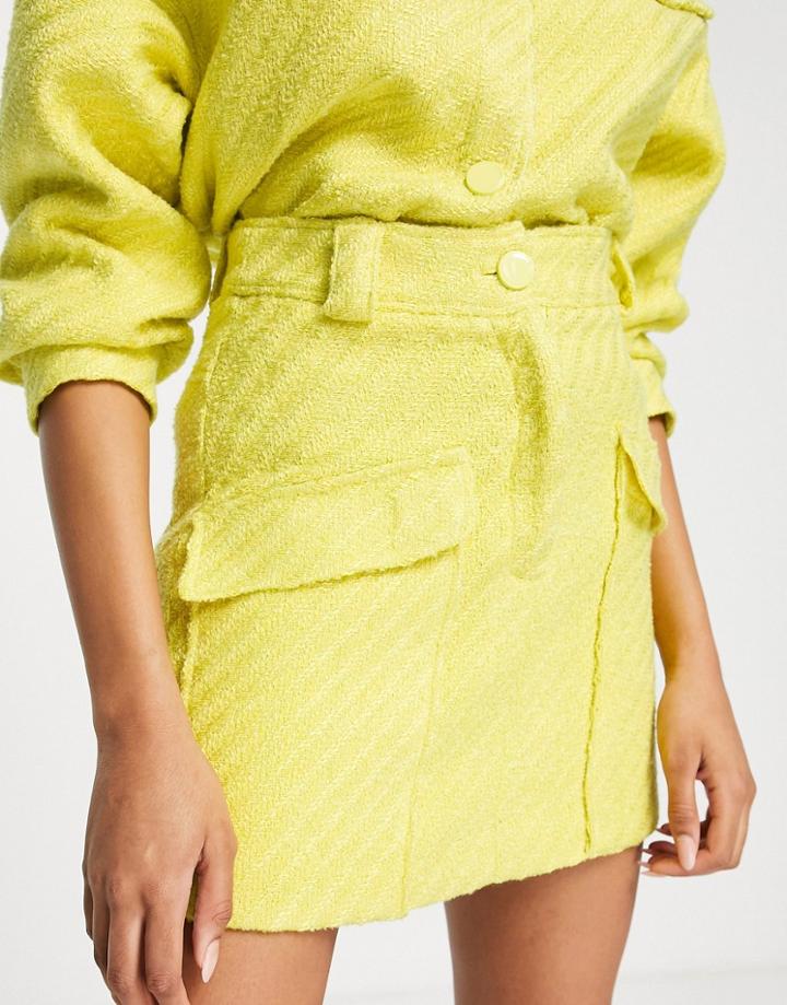 River Island Utility Boucle Mini Skirt In Yellow - Part Of A Set
