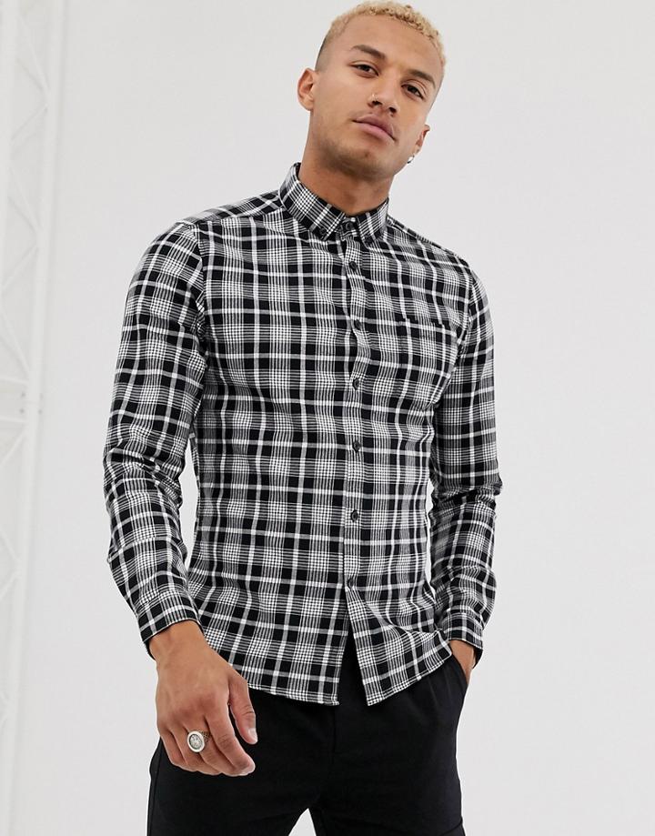 Asos Design Slim Check Shirt In Black