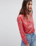 Esprit All Over Floral Print Button Top Shirt - Red