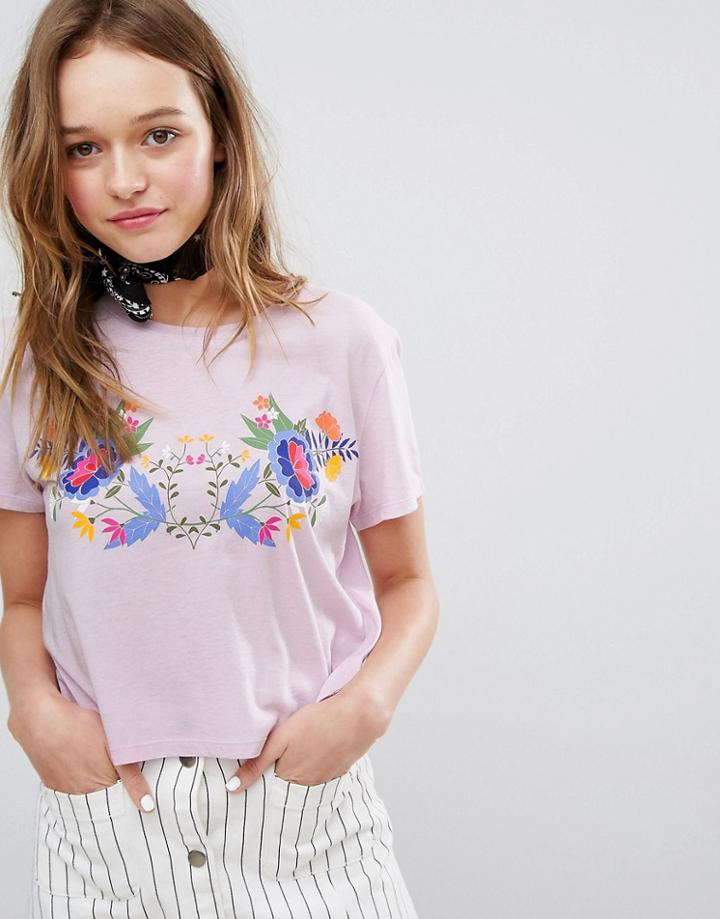Monki Floral Print Cropped T-shirt - Pink