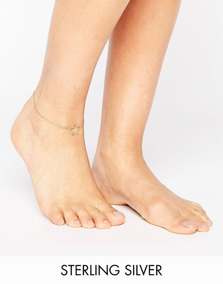 Asos Gold Plated Sterling Silver Open Star Anklet - Gold