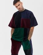 Asos Design Two-piece Oversized Velour T-shirt With Mutlicolour Patchwork-multi